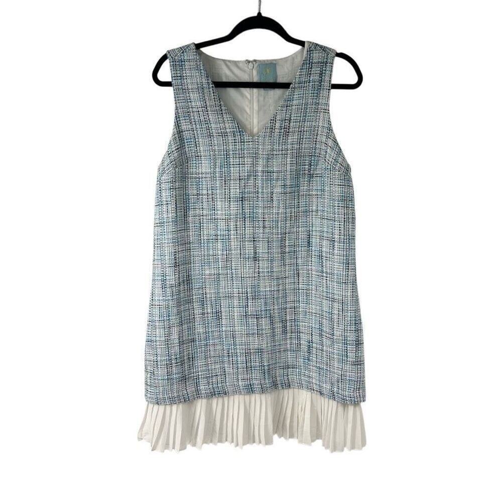 Cece Isabella V Neck Knit Pleated Hem Blue Dress Sz 12